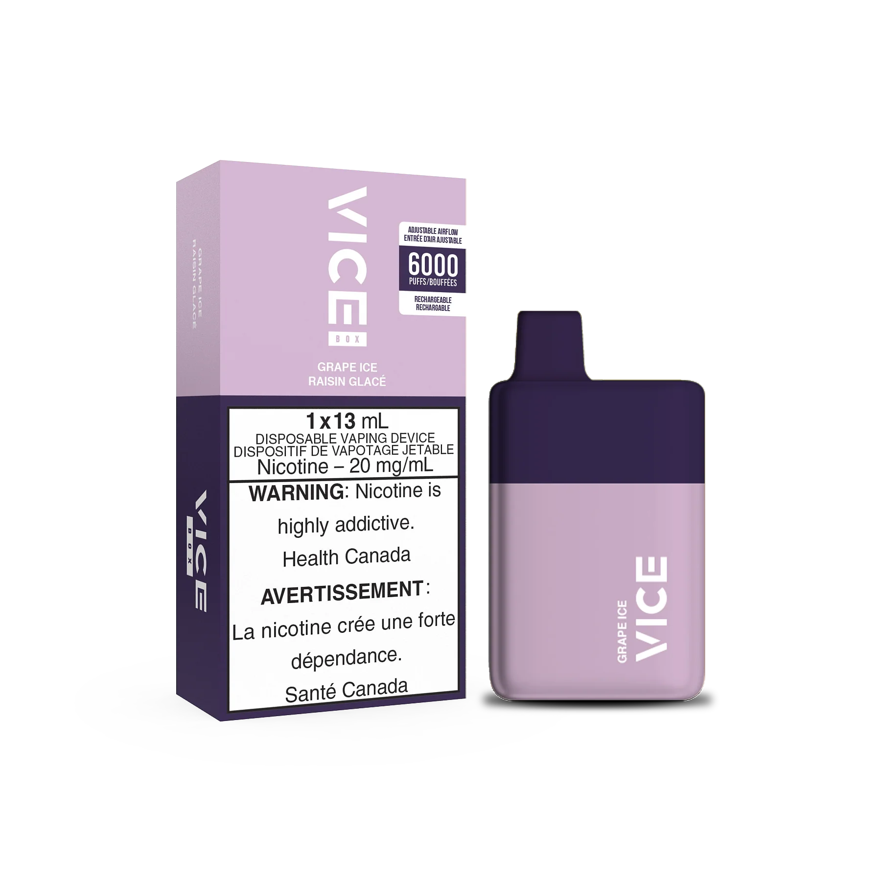 Vice Box Rechargeable Disposable Vape - 6000 Puffs - Grape Ice