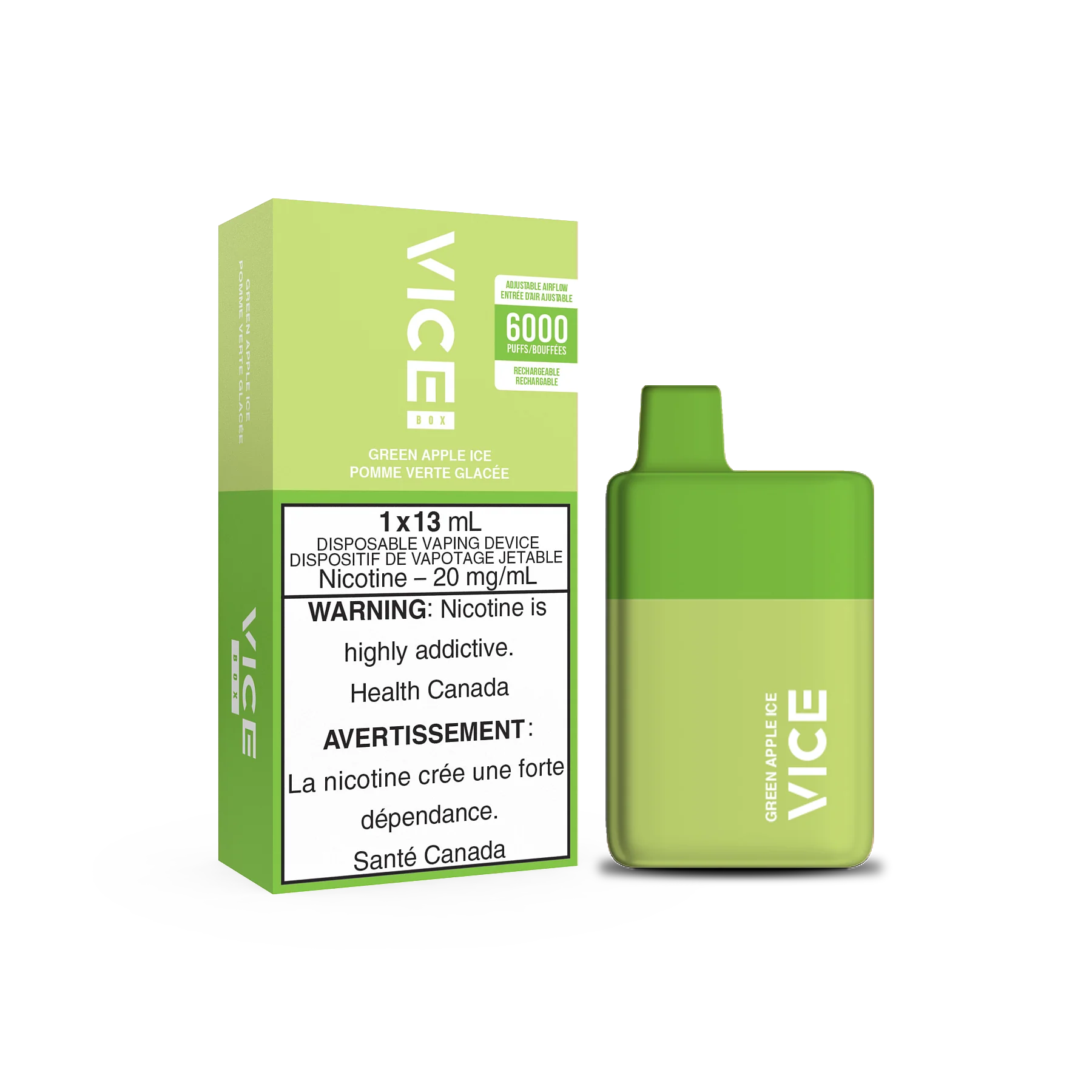 Vice Box Rechargeable Disposable Vape - 6000 Puffs -Green Apple Ice