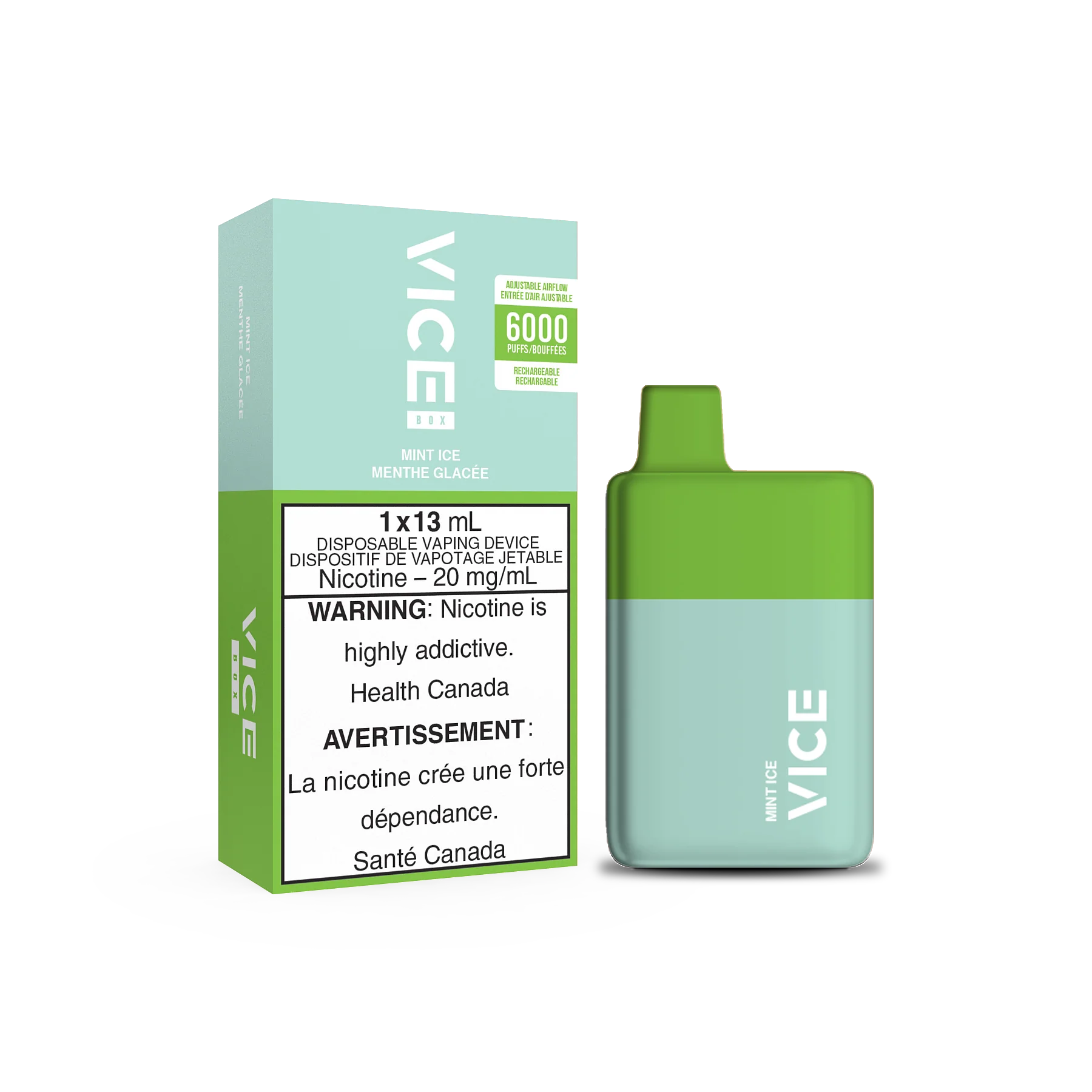 Vice Box Rechargeable Disposable Vape - 6000 Puffs -Mint Ice