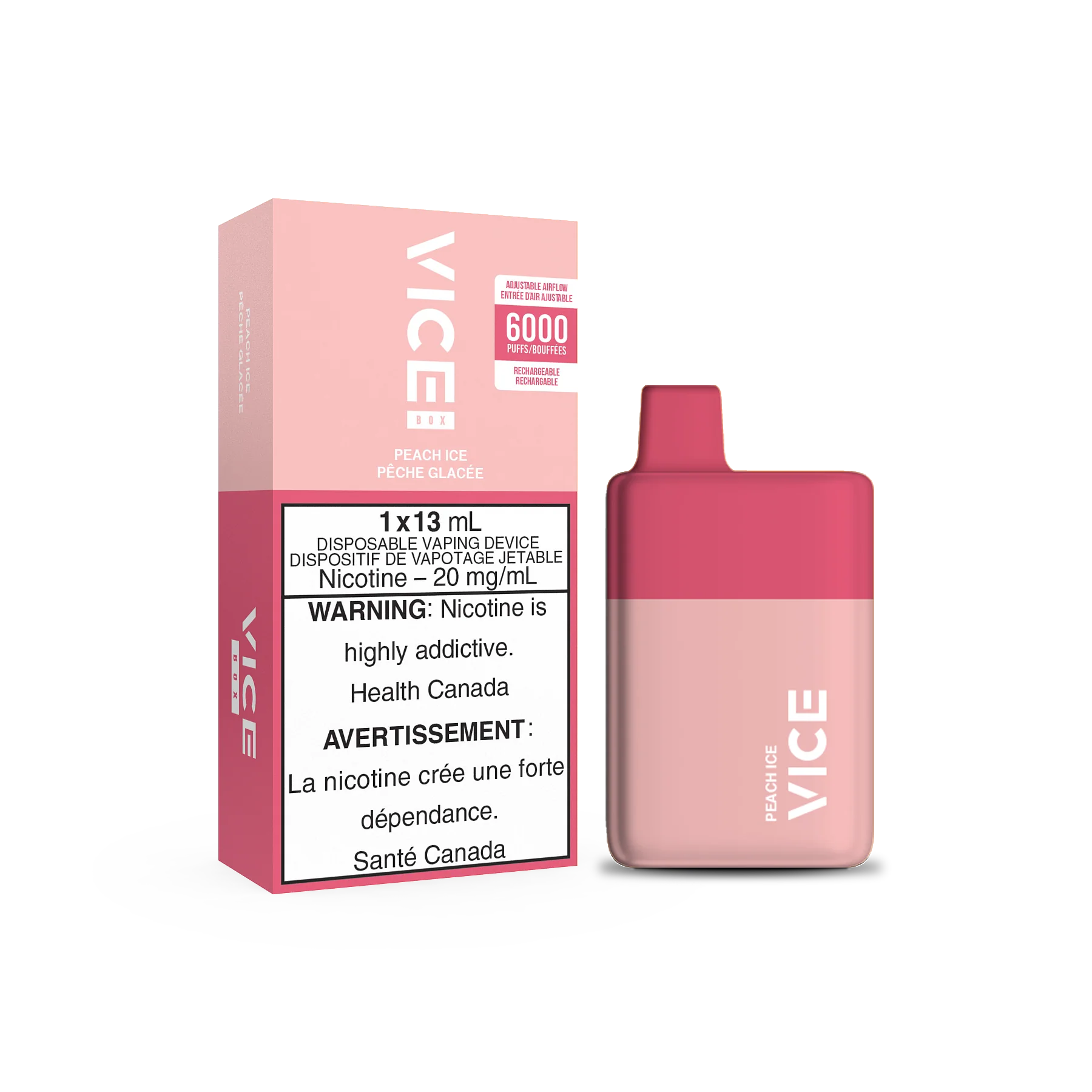 Vice Box Rechargeable Disposable Vape - 6000 Puffs - Peach Ice