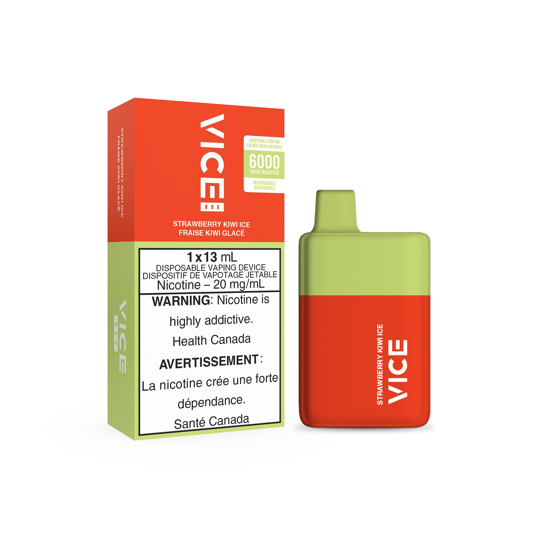 Vice Box Rechargeable Disposable Vape - 6000 Puffs - Strawberry Kiwi Ice